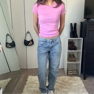 Pink Fitted PINK Short Sleeve Top